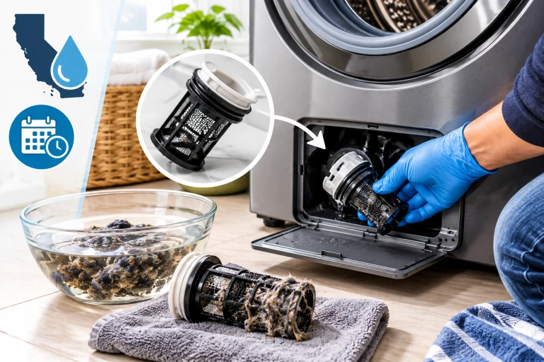 How to clean washer drain pump filter California hard water